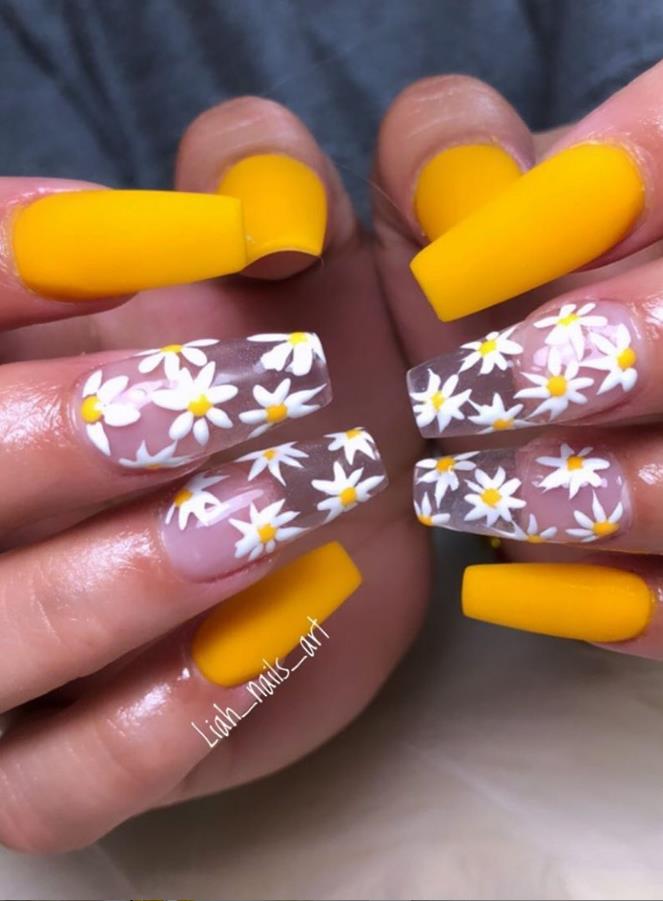 Confident And Vibrant Sunflower Coffin Nails Art Designs In This Summer ...