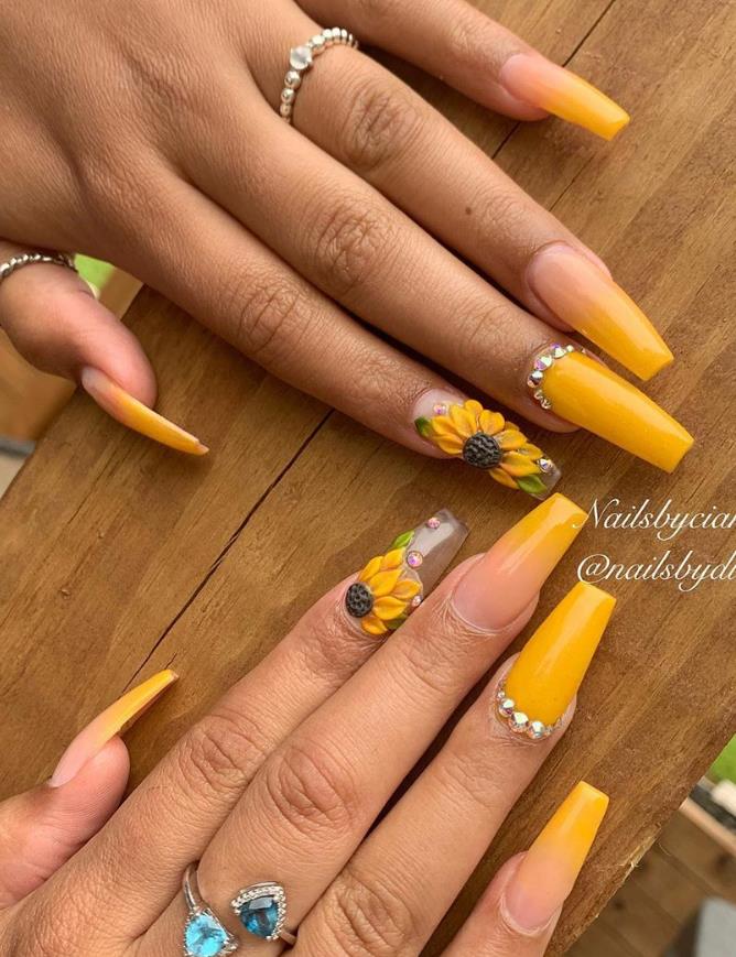 Confident And Vibrant Sunflower Coffin Nails Art Designs In This Summer ...
