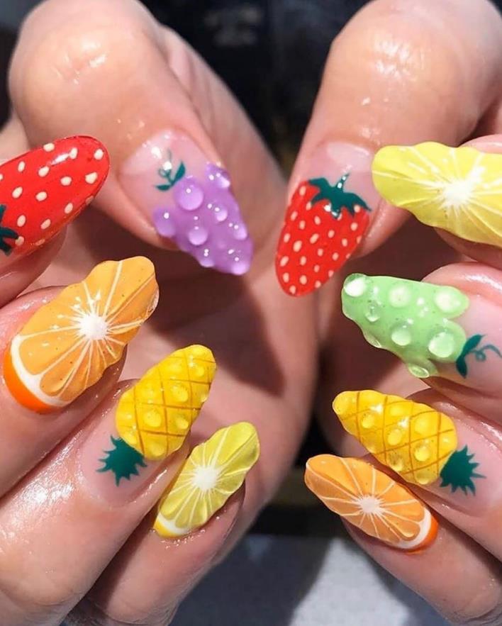 50 Acrylic Shiny Short Fruit Nails Designs To Try This Summer - Keep ...