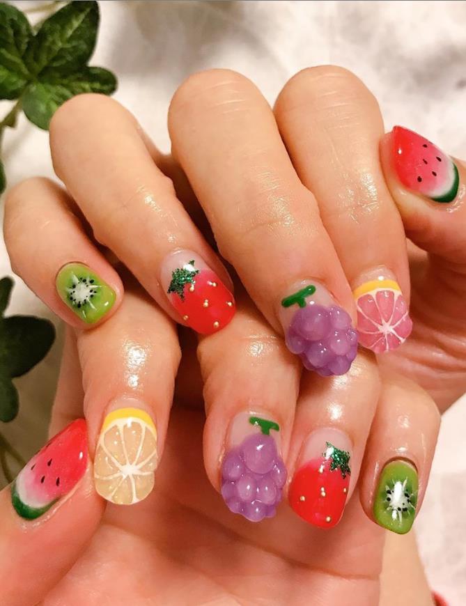 In Summer, Put On Fresh Fruit Short Nails Art Ideas - Lilyart