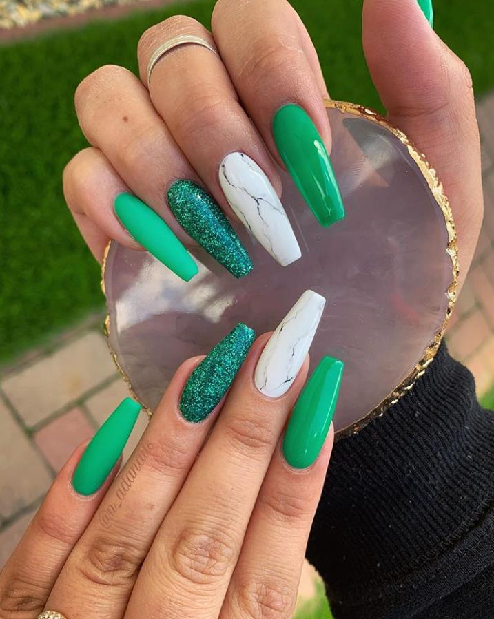 40 Long Green Coffin Nails Are The Most Suitable Designs In Hot Summer ...