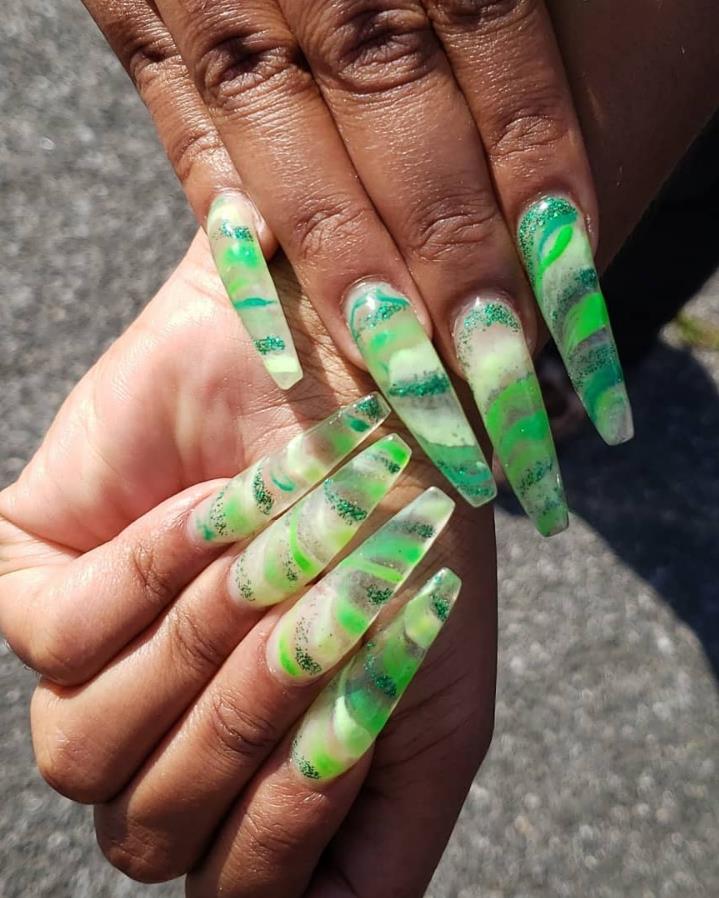 40 Long Green Coffin Nails Are The Most Suitable Designs In Hot Summer