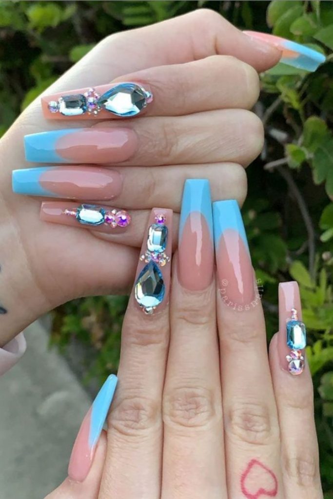 Beautiful Coffin Acrylic Nails with Flower for May Nails