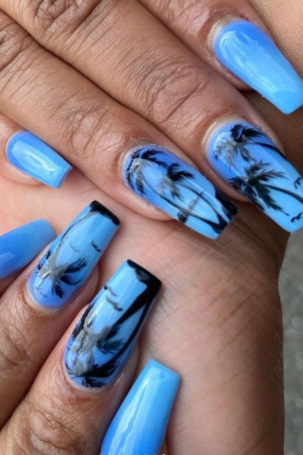 Black and blue long nails designs