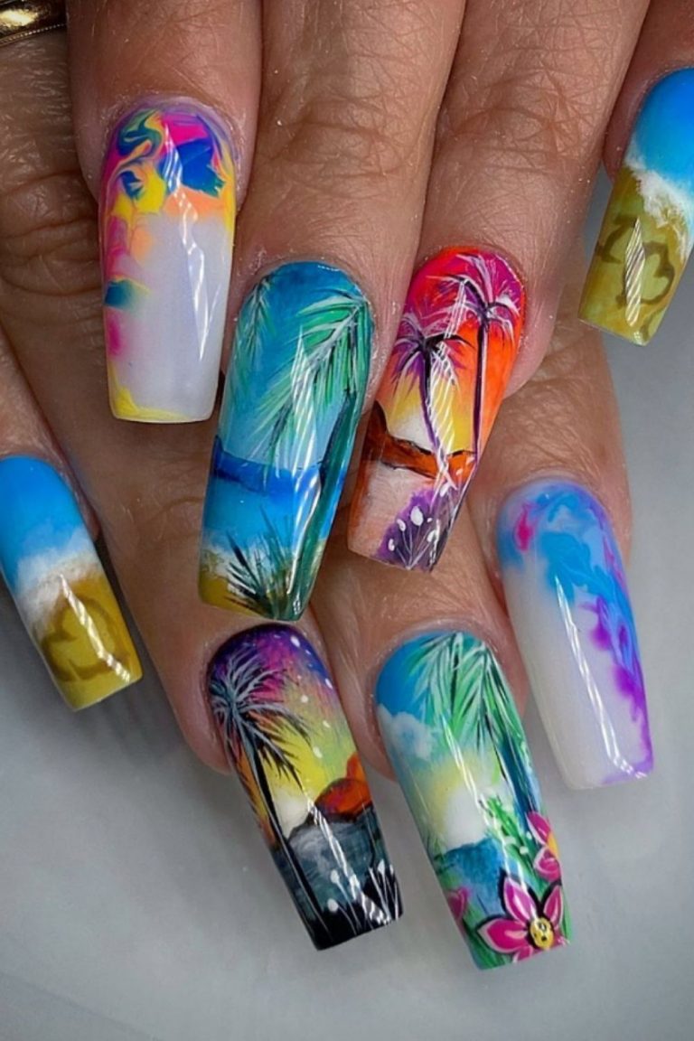 33 Simple Beach Nails Designs for Summer nails 2021