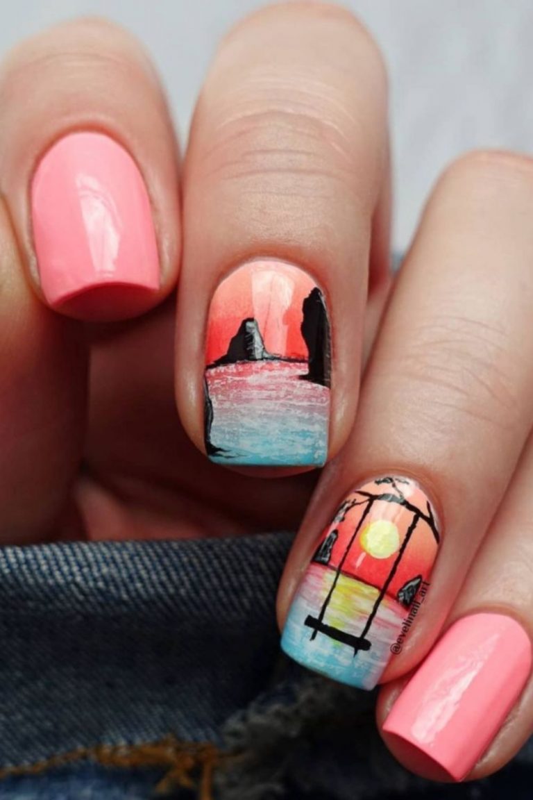 33 Simple Beach Nails Designs for Summer nails 2021