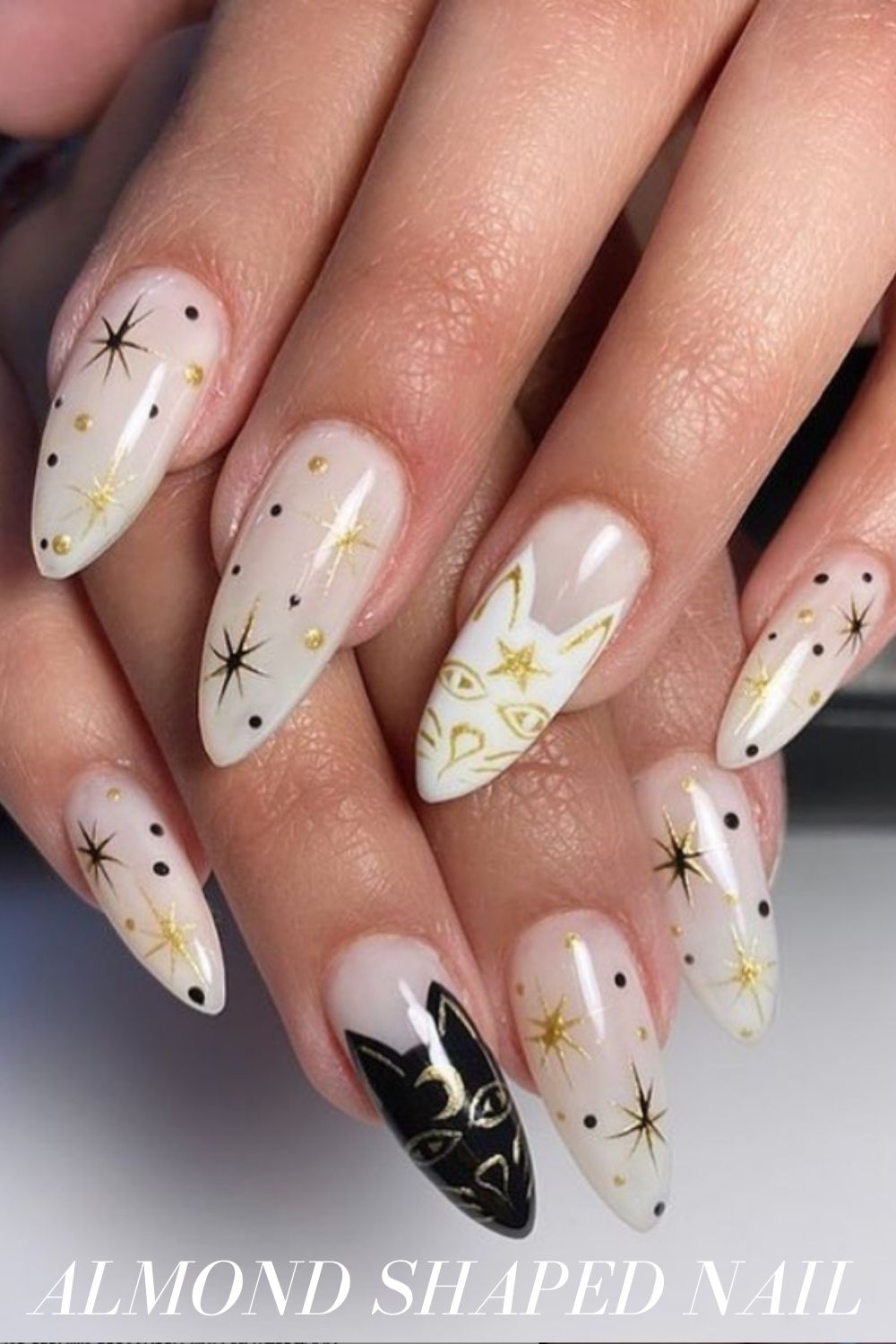 White and black almond nails designs