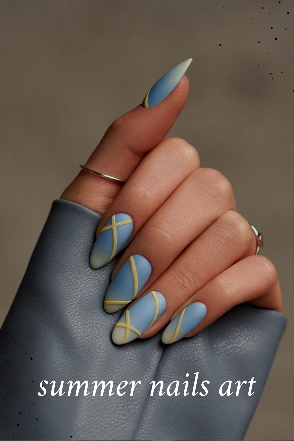 Blue and yellow almond nails for summer nails art