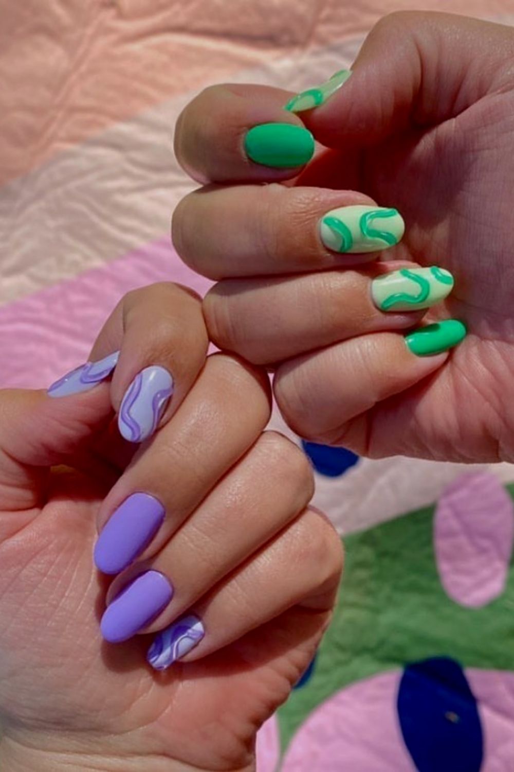 Green and purple nails