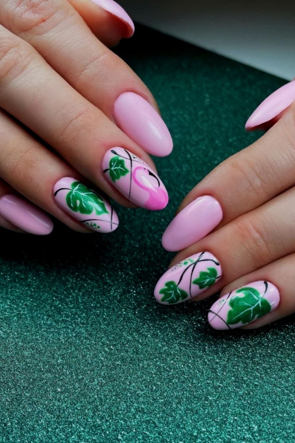 Pink and green nails designs