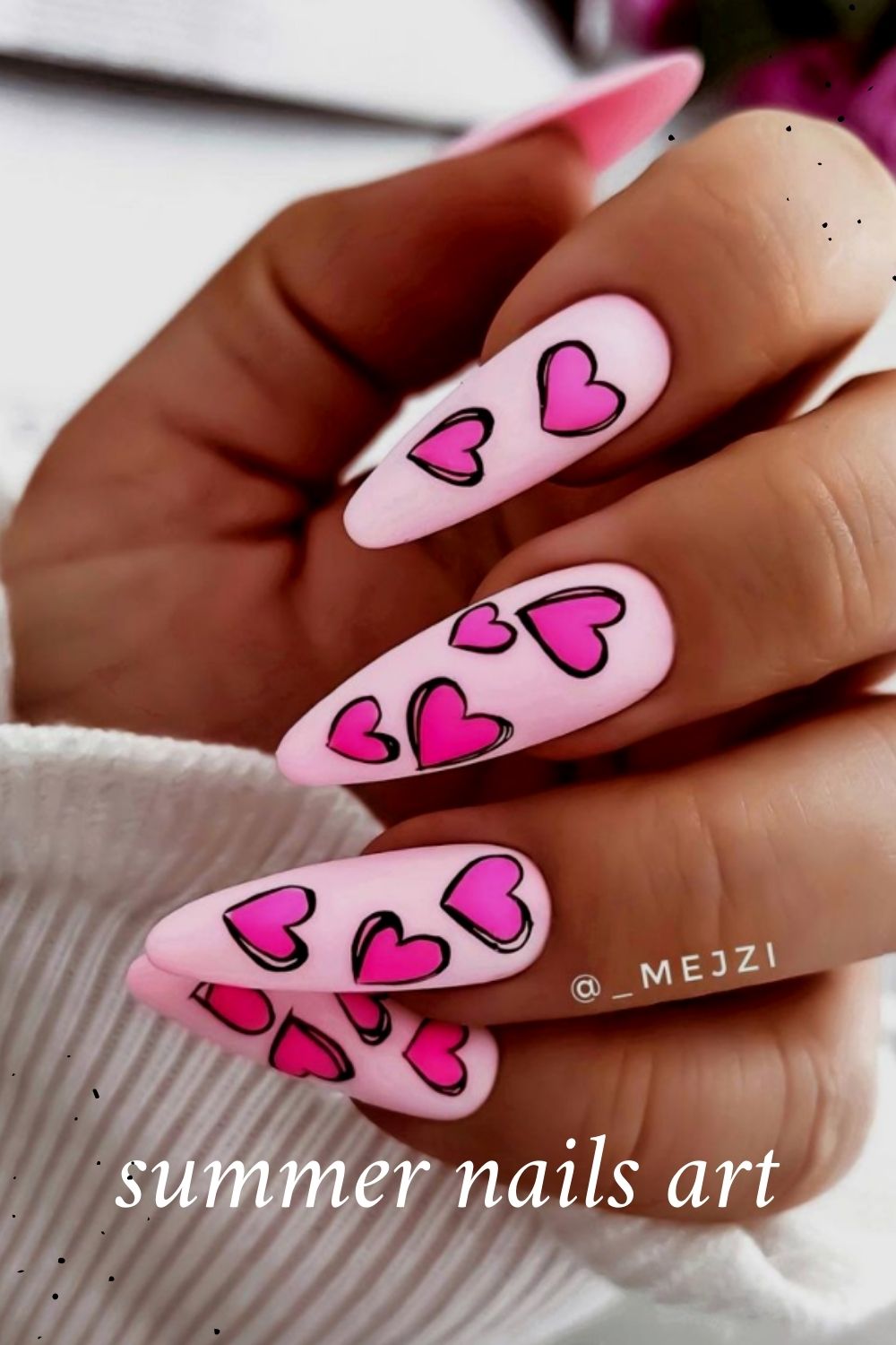 Almond nails designs with pink heart