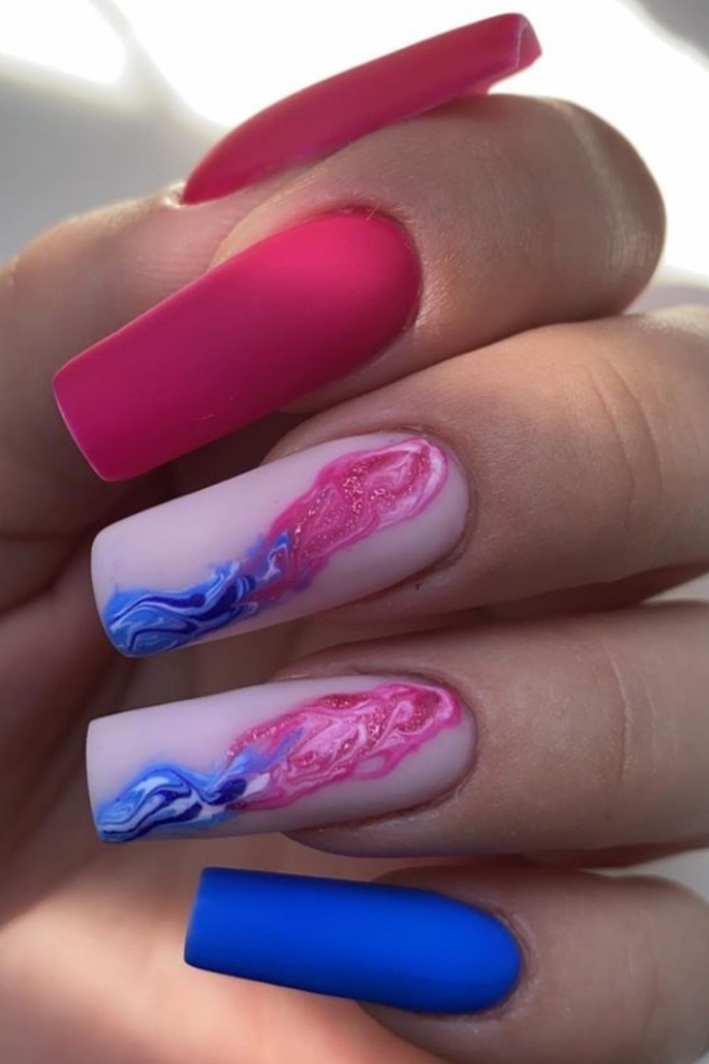 Red, blue and white coffin nail art design