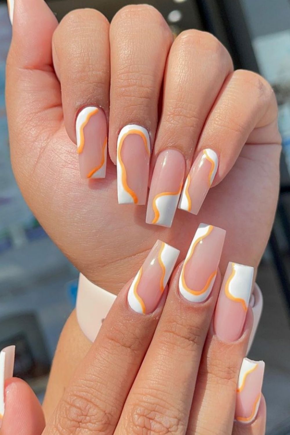 Yellow Ombre Nails With white and pink Coffin Nails