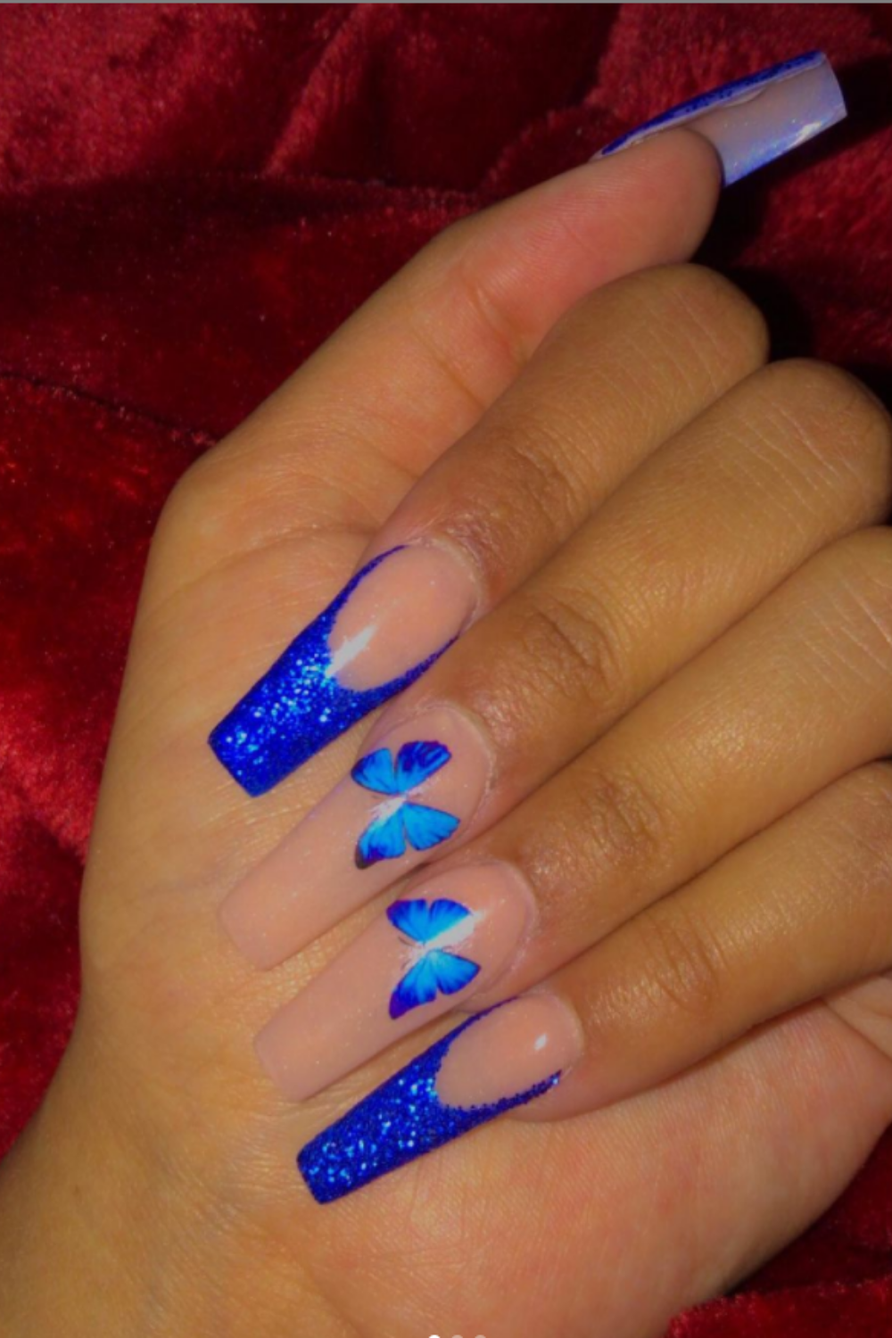 Glitter blue coffin nails