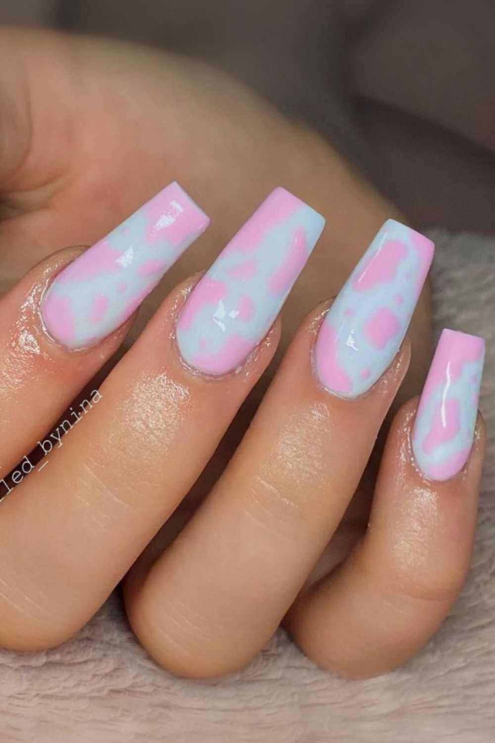 Pink and white coffin nails