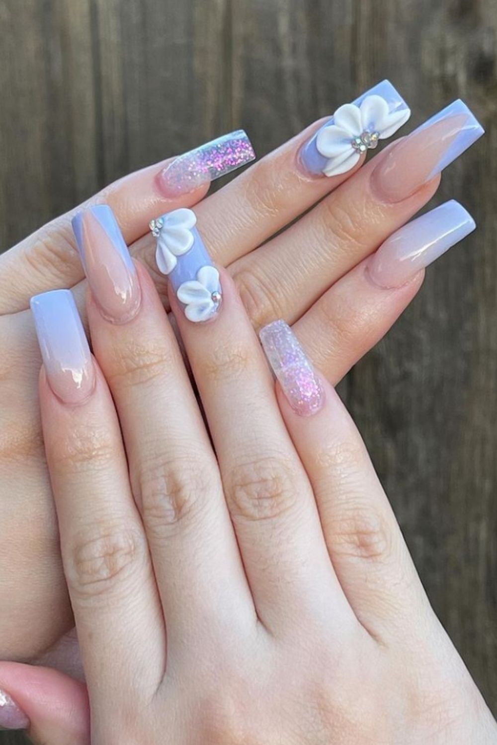 Light blue and glitter ombre nails