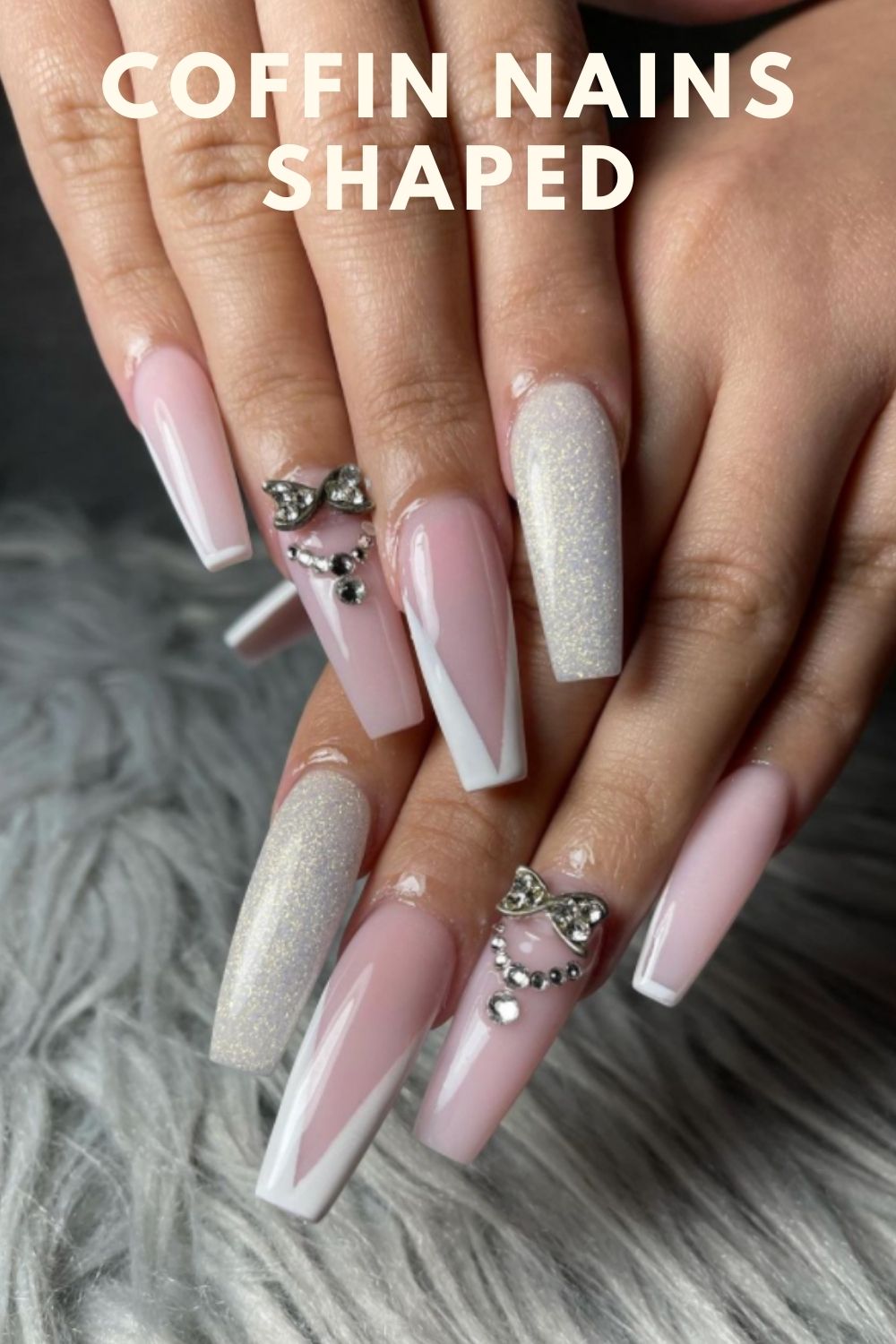 Pink and white coffin nails