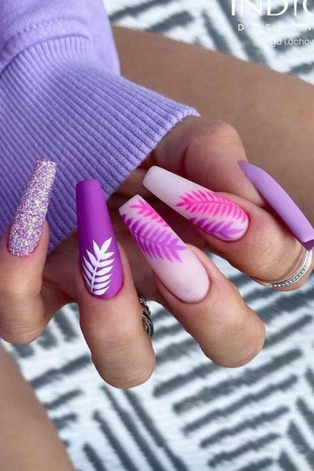 Purple and glitter nails
