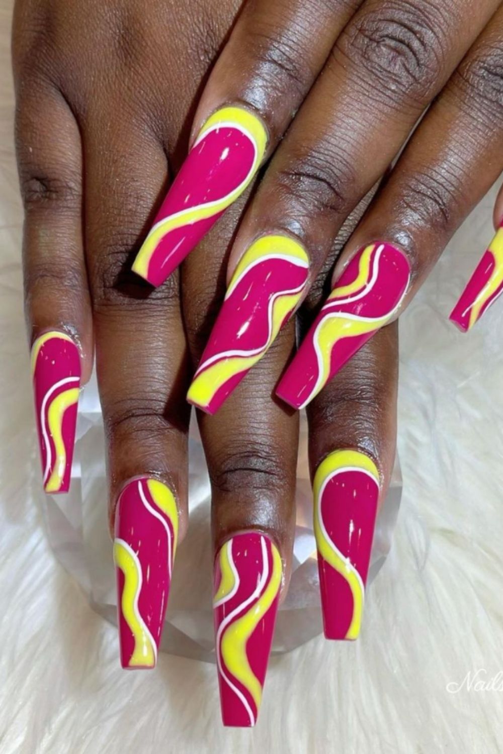 Yellow and rose red coffin nails ideas