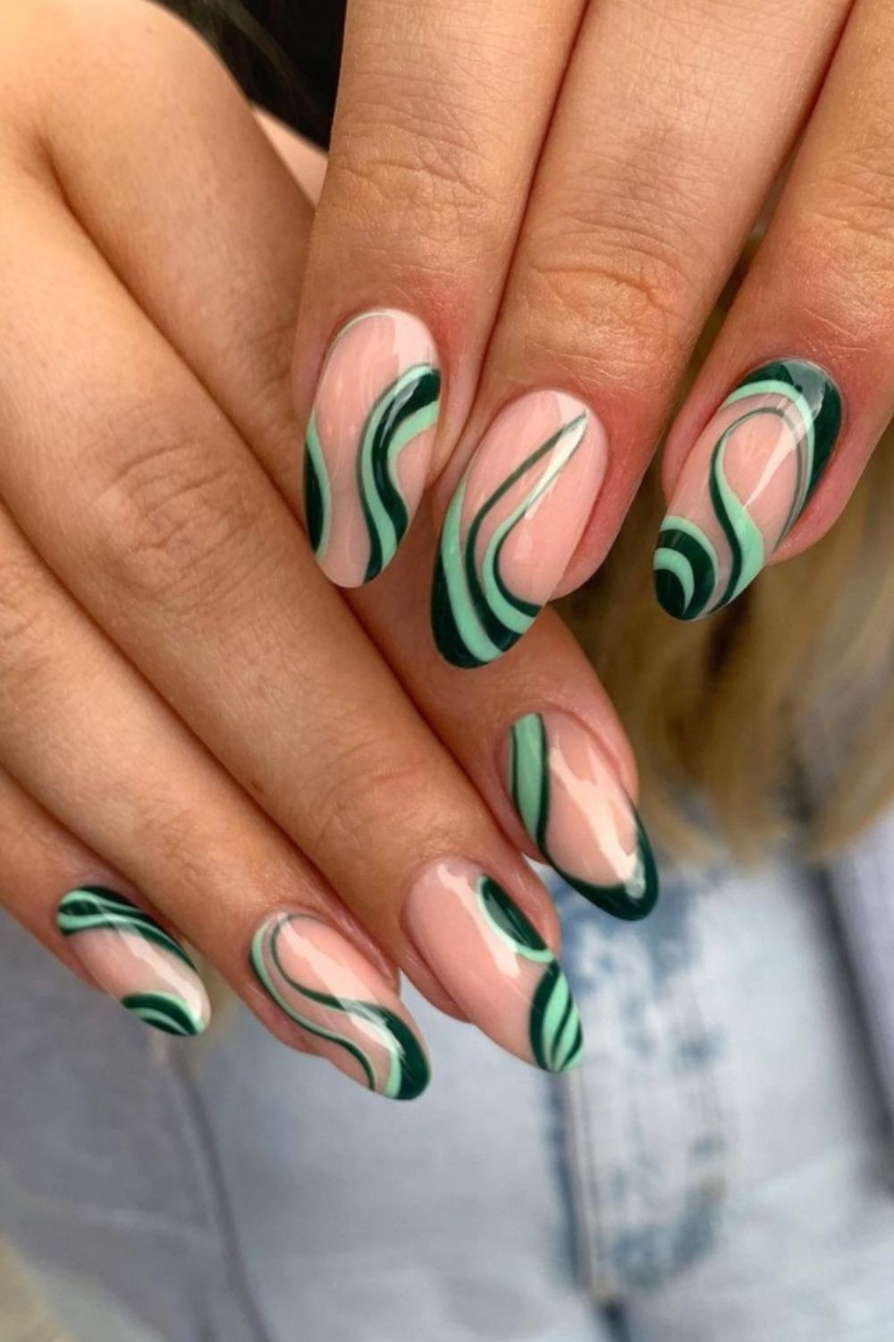 Pink and green almond nail designs