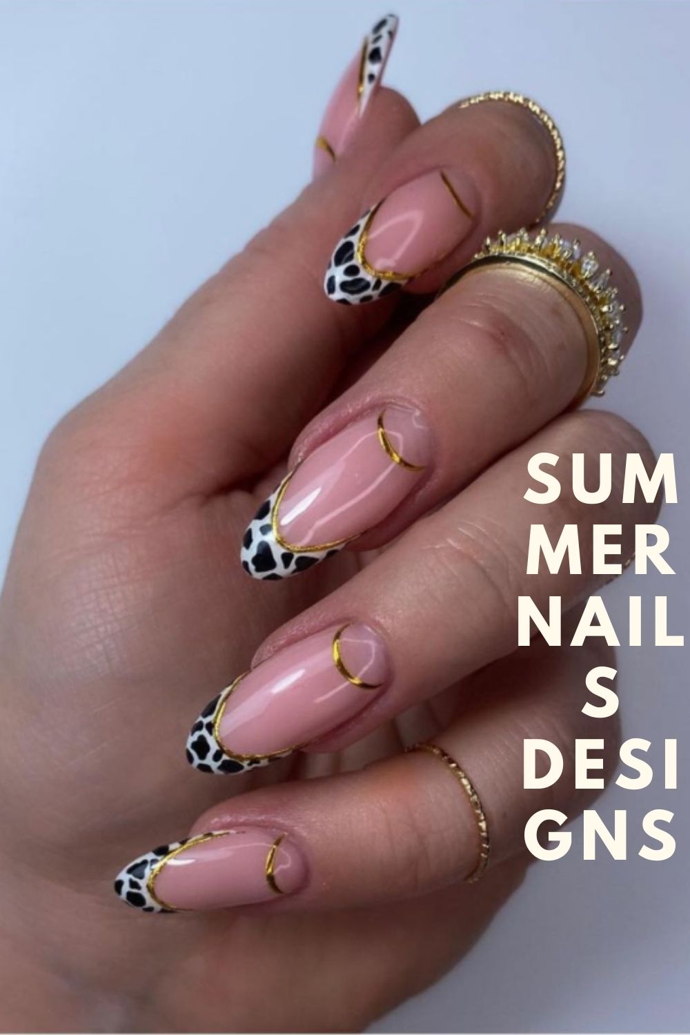Black and white leopard tip almond nails ideas