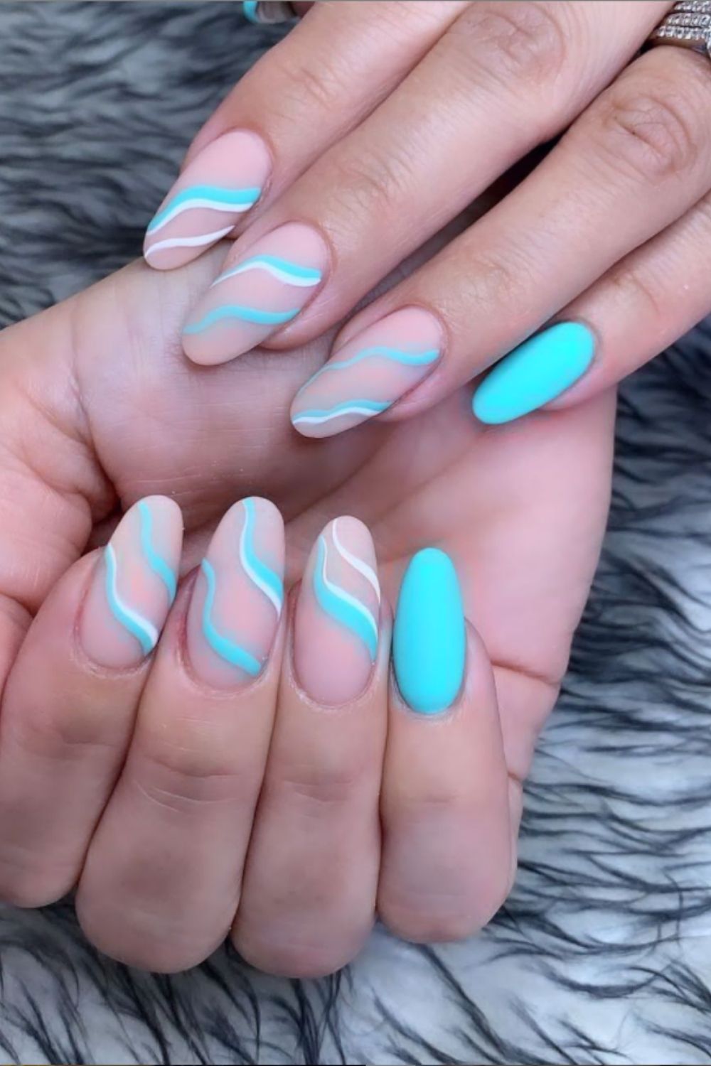 Light blue and white almond nails ideas