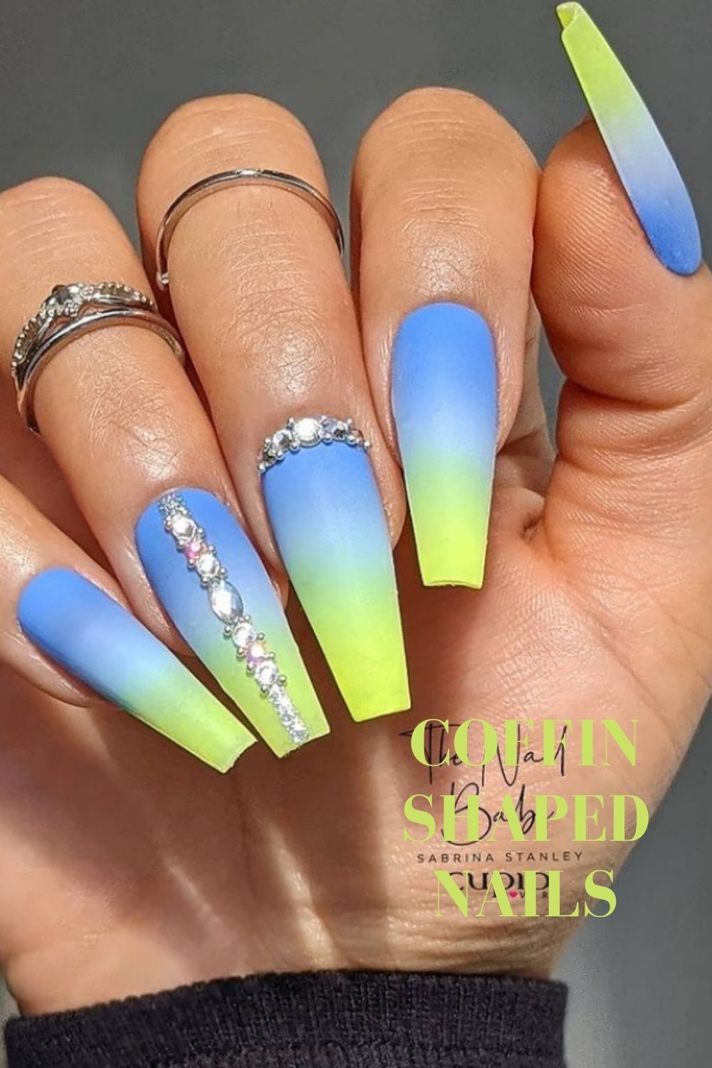 Neon and blue coffin nails
