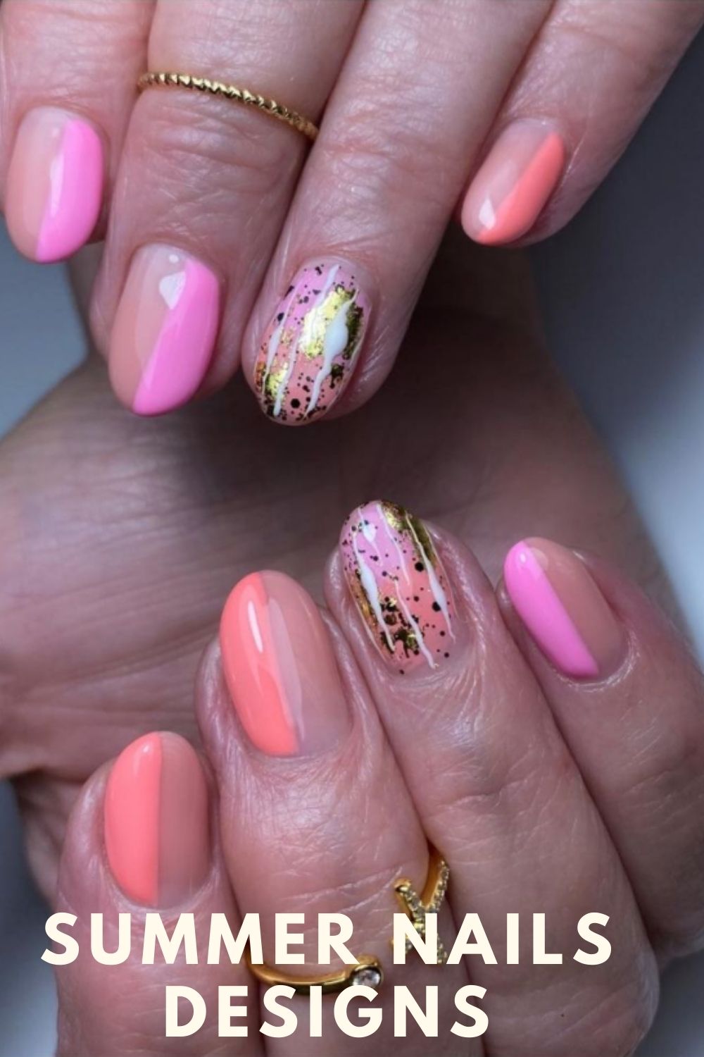Pink and gold short nails designs