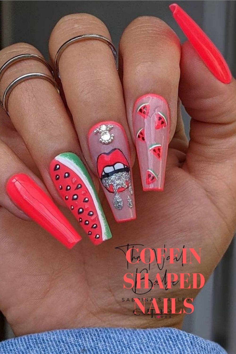 Classy red coffin nail shape
