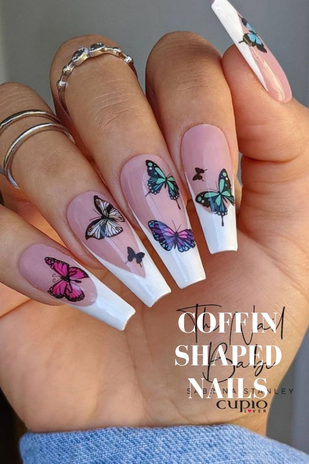French tip coffin style nails