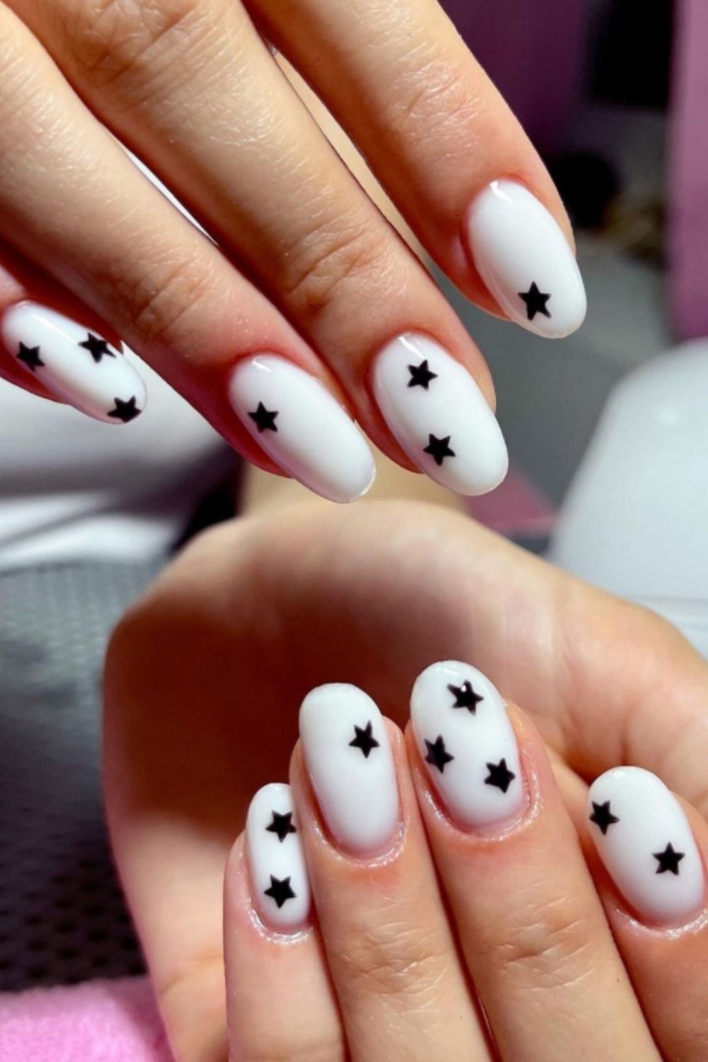 White oval nails with stars