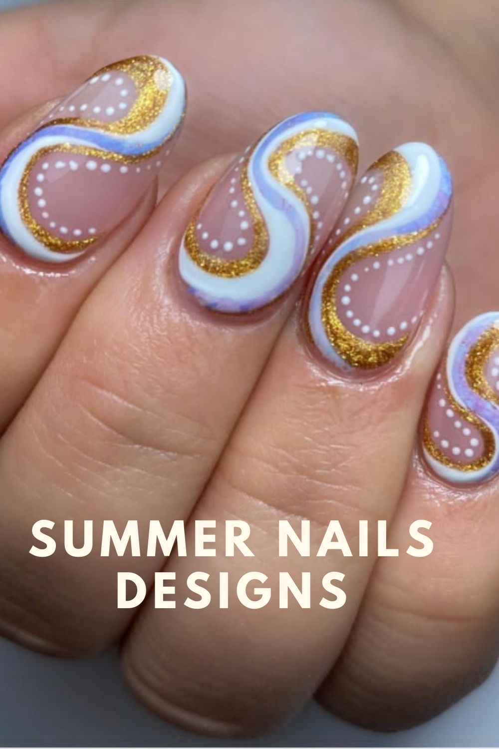 Summer Swirls  with white and gold short nails
