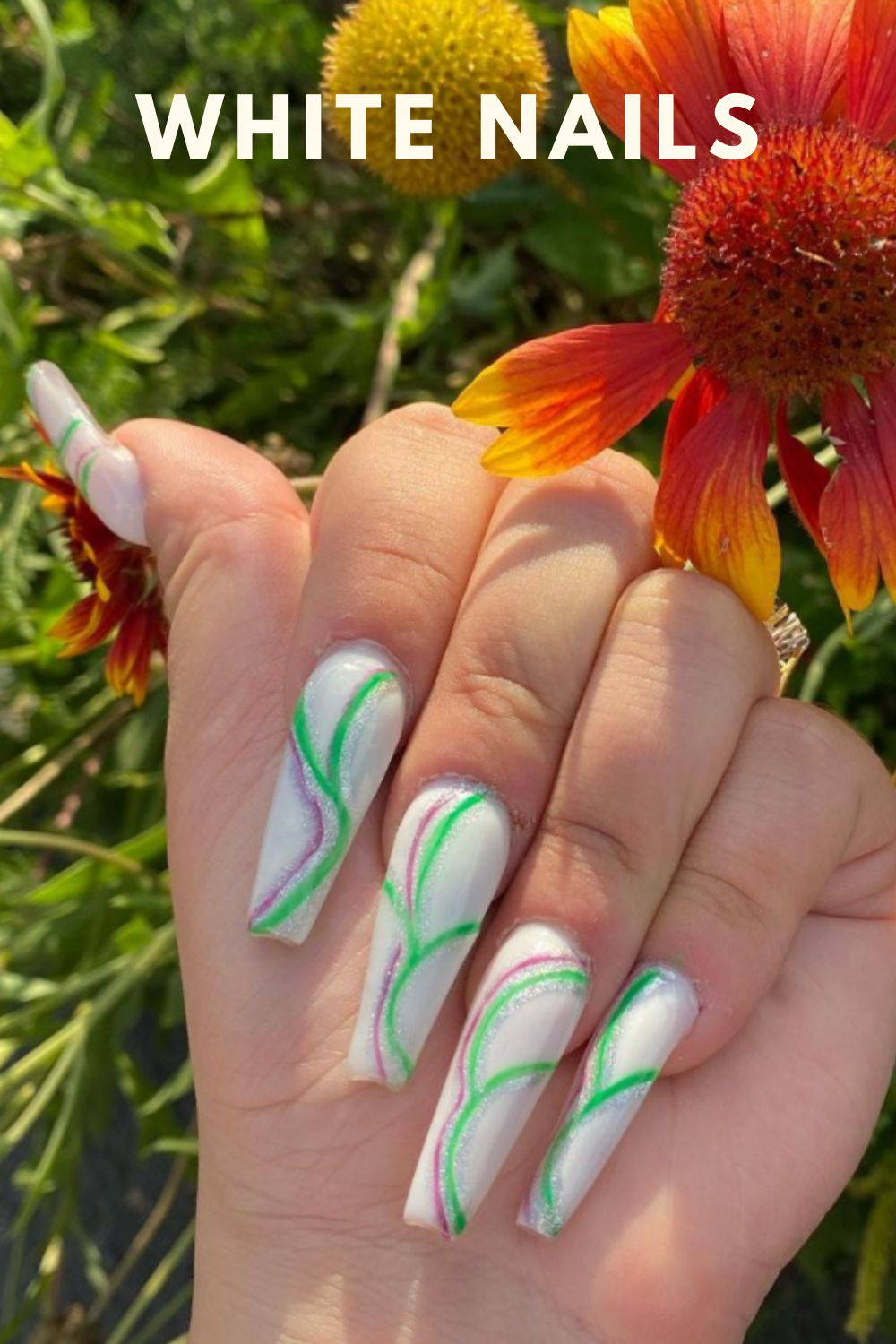 Green and purple white nails ideas for coffin nails 2021