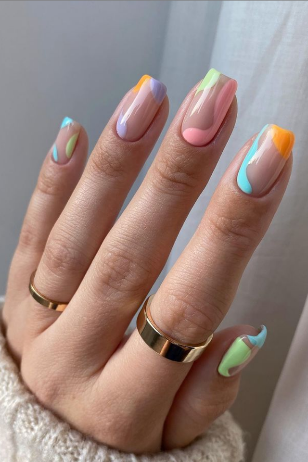 Short Acrylic Nails Art with Coffin Shape for Autumn 2021
