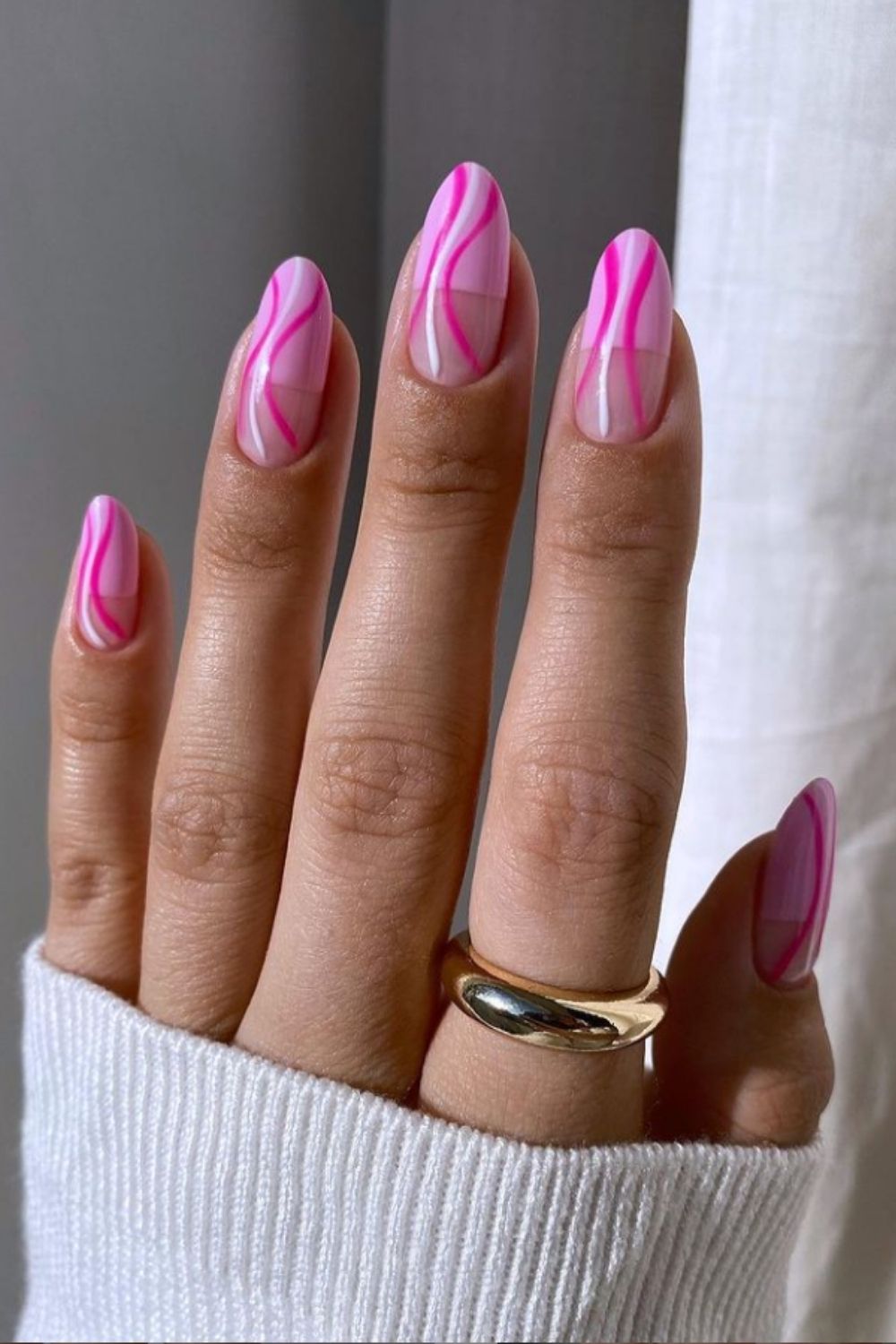 Pink and nude almond nails designs
