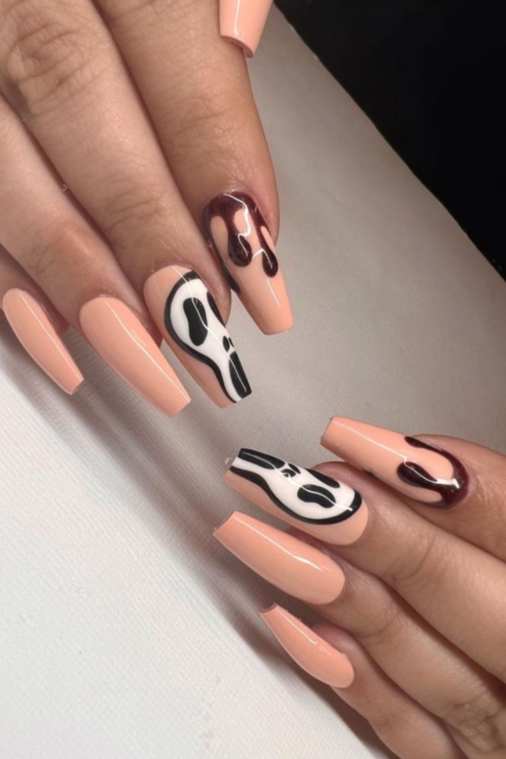 Pink and black coffin nails art