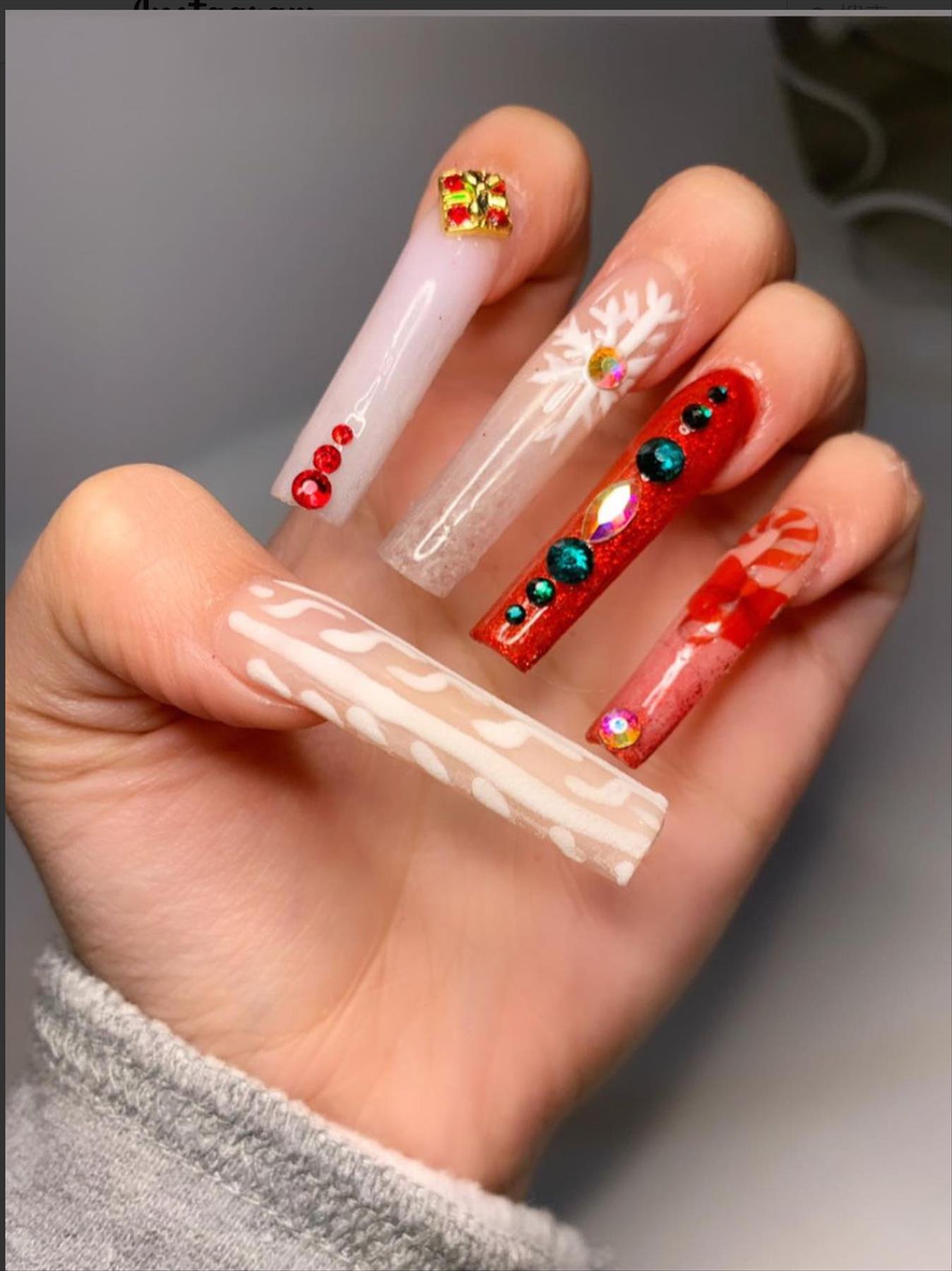 Best Christmas nails ideas with acrylic coffin shaped nails